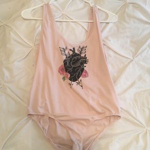 Floral anatomical heart bodysuit, pink